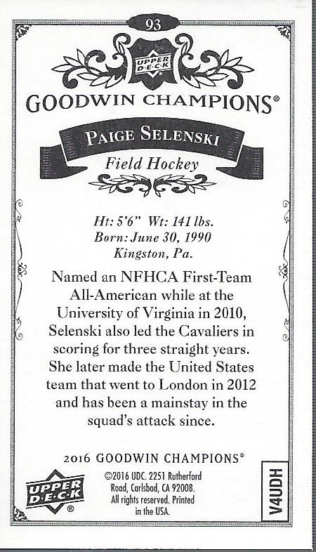 2016 Upper Deck Goodwin Champions Mini Canvas #93 Paige Selenski back image