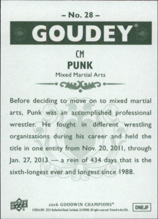 2016 Upper Deck Goodwin Champions Goudey #28 CM Punk back image