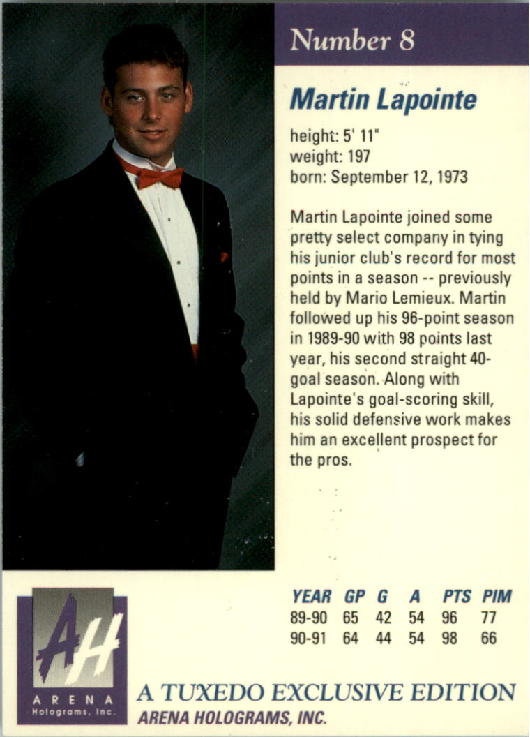 1991 Arena Draft Picks #8 Martin Lapointe back image
