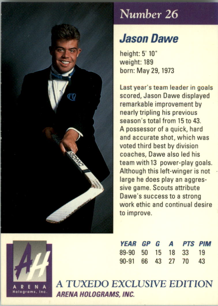 1991 Arena Draft Picks #26 Jason Dawe back image