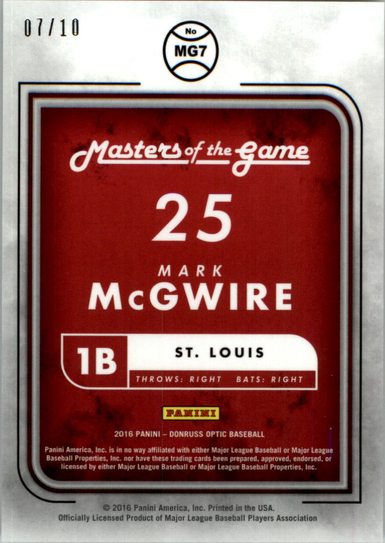 2016 Donruss Optic Masters of the Game Gold #7 Mark McGwire back image