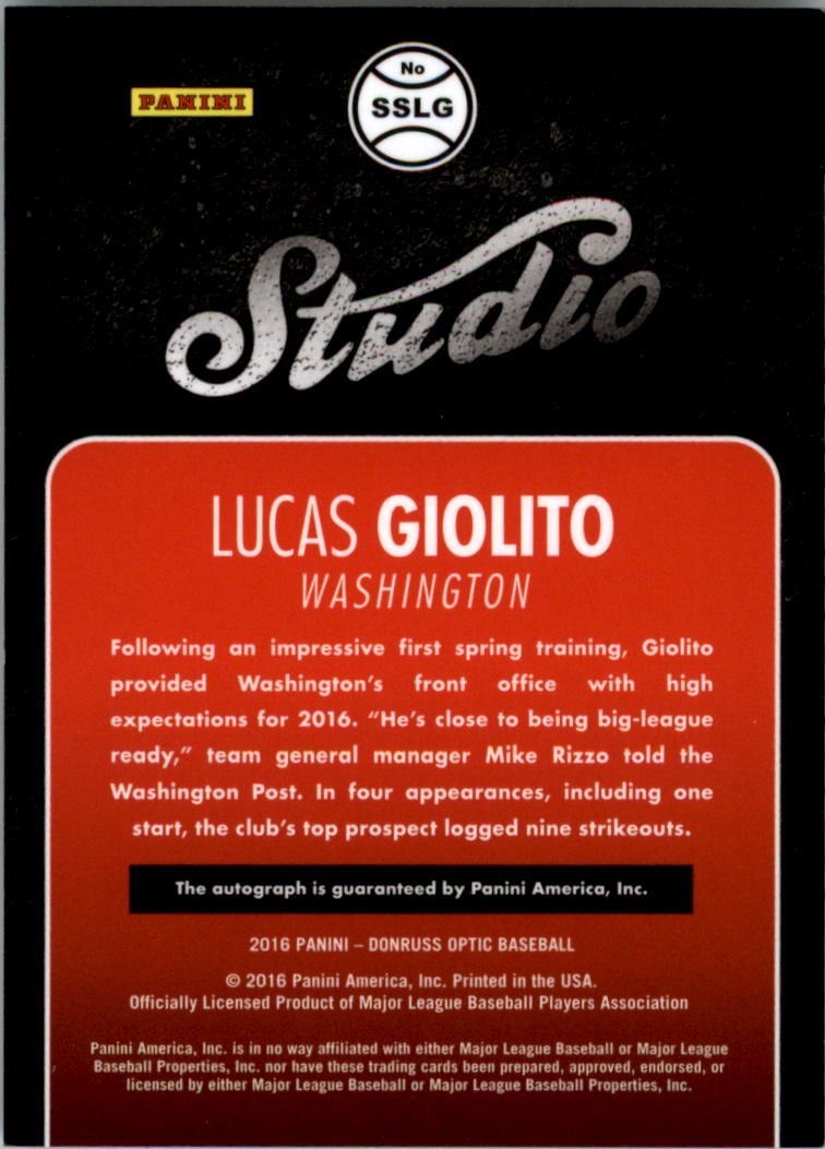 2016 Donruss Optic Studio Signatures #7 Lucas Giolito back image