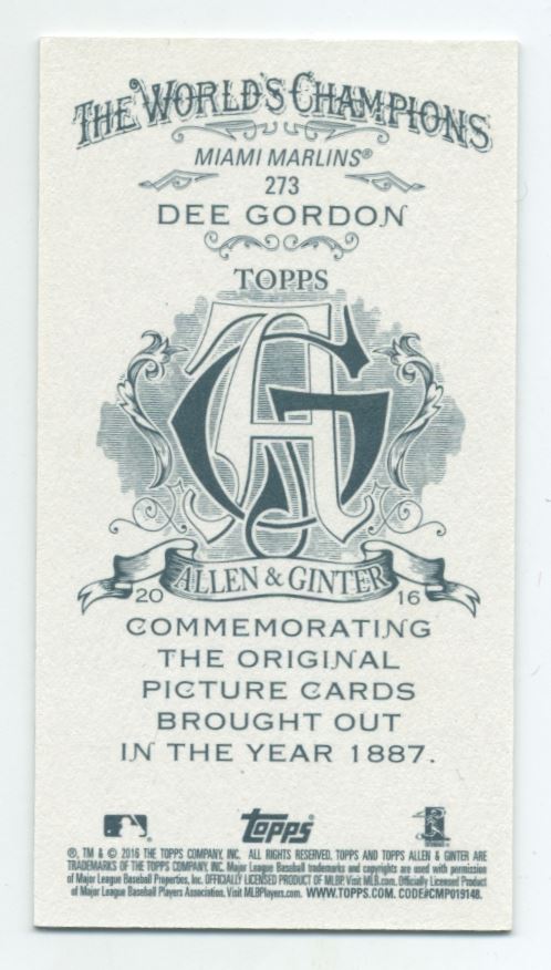 2016 Topps Allen and Ginter Mini A and G Back #273 Dee Gordon back image