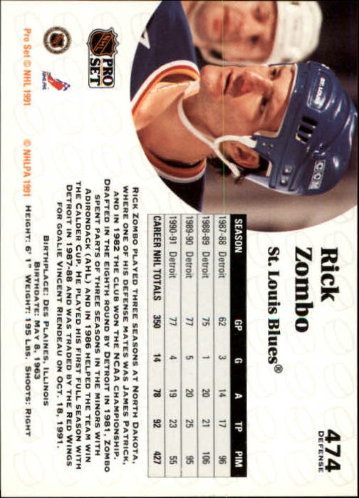 1991-92 Pro Set #474 Rick Zombo back image