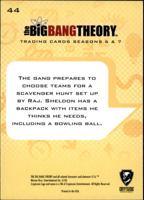 2016 Cryptozoic The Big Bang Theory Seasons 6 and 7 Silver Foil #44 Scavenger Hunt Fun! back image