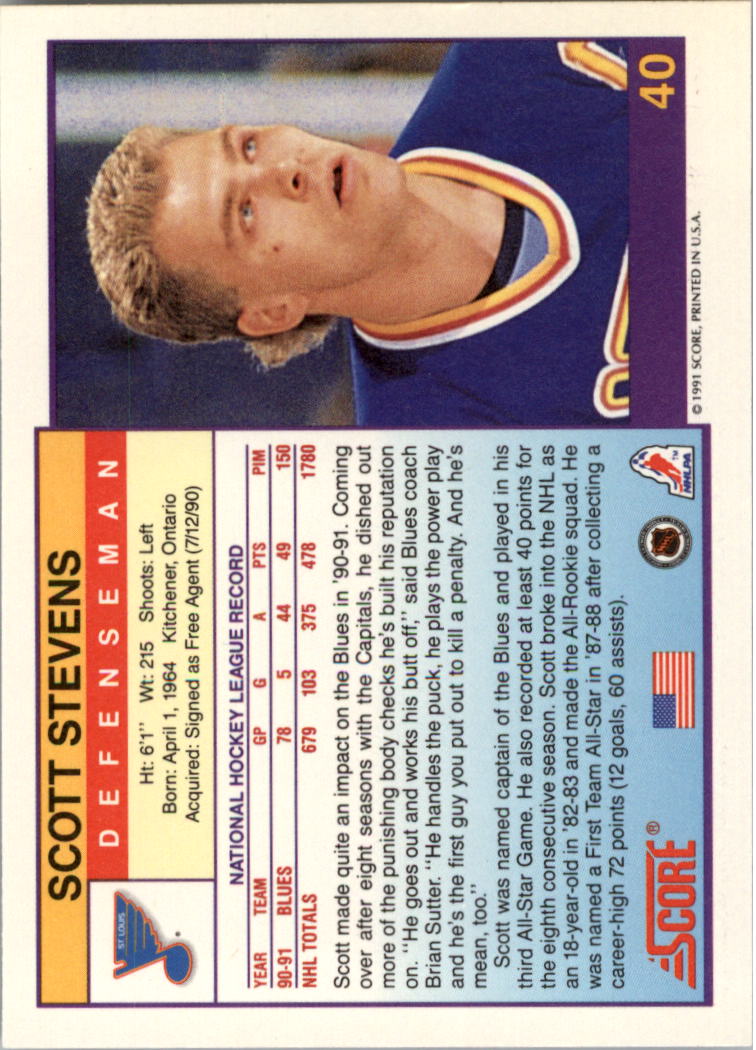1991-92 Score American #40 Scott Stevens back image