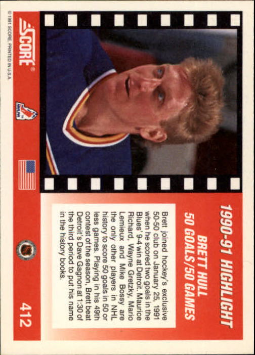 1991-92 Score American #412 Brett Hull 50/50 back image