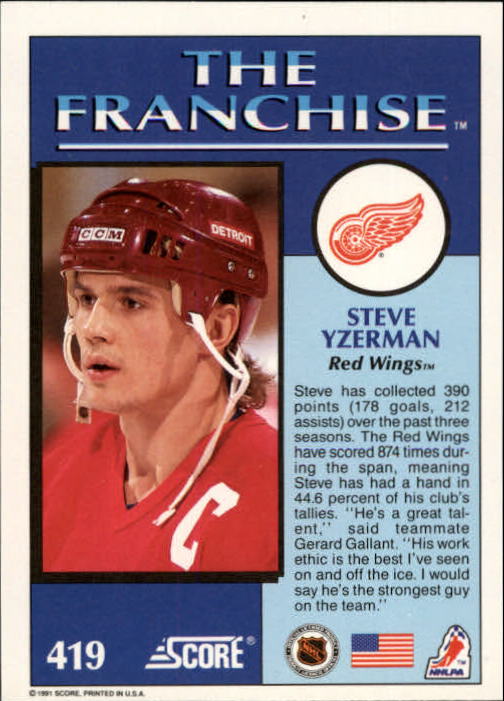 1991-92 Score American #419 Steve Yzerman FP back image