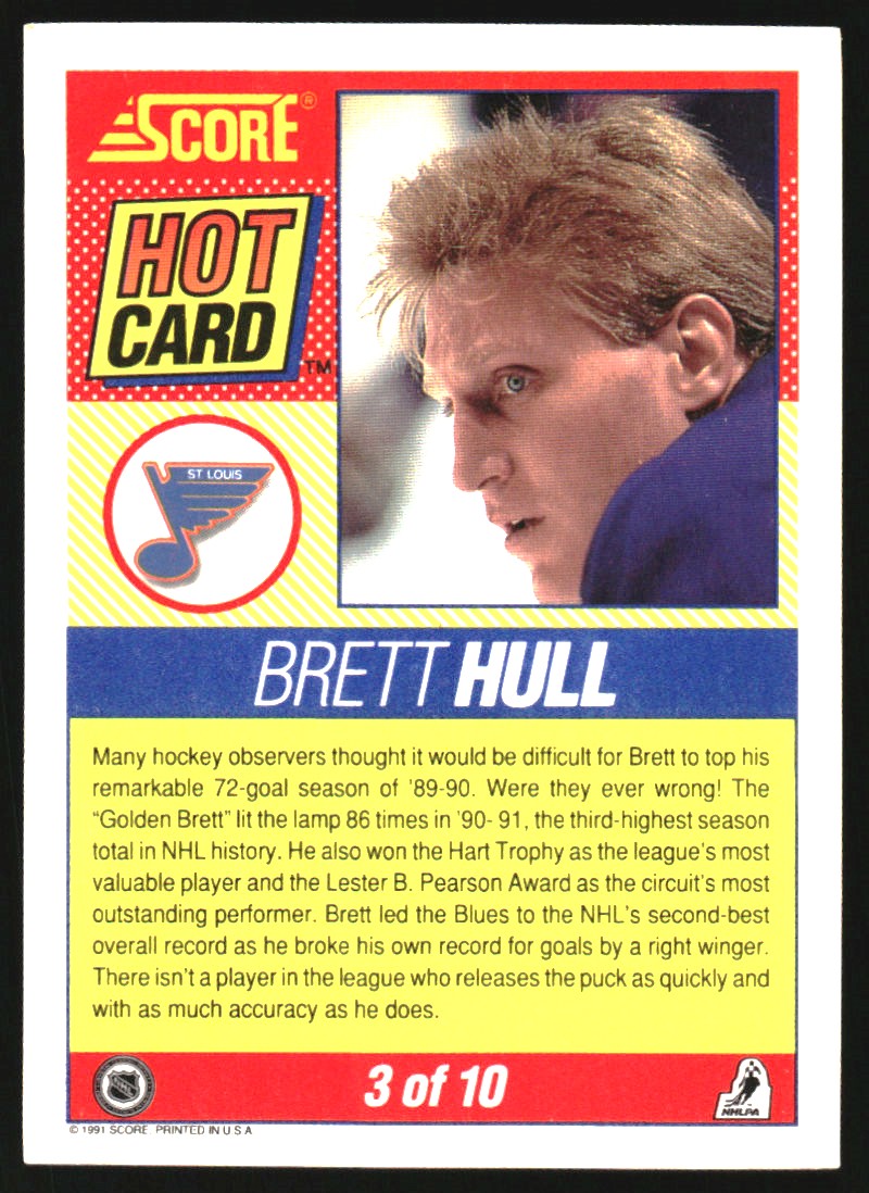 1991-92 Score Hot Cards #3 Brett Hull back image