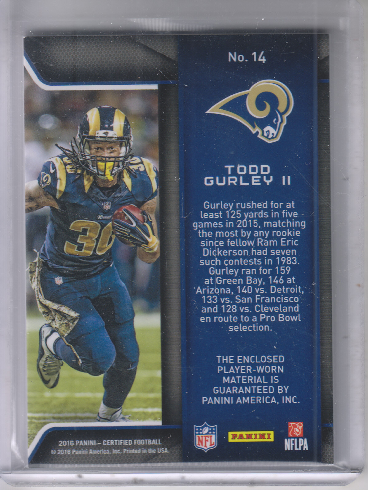 2016 Certified EPIX Jerseys Play #14 Todd Gurley back image