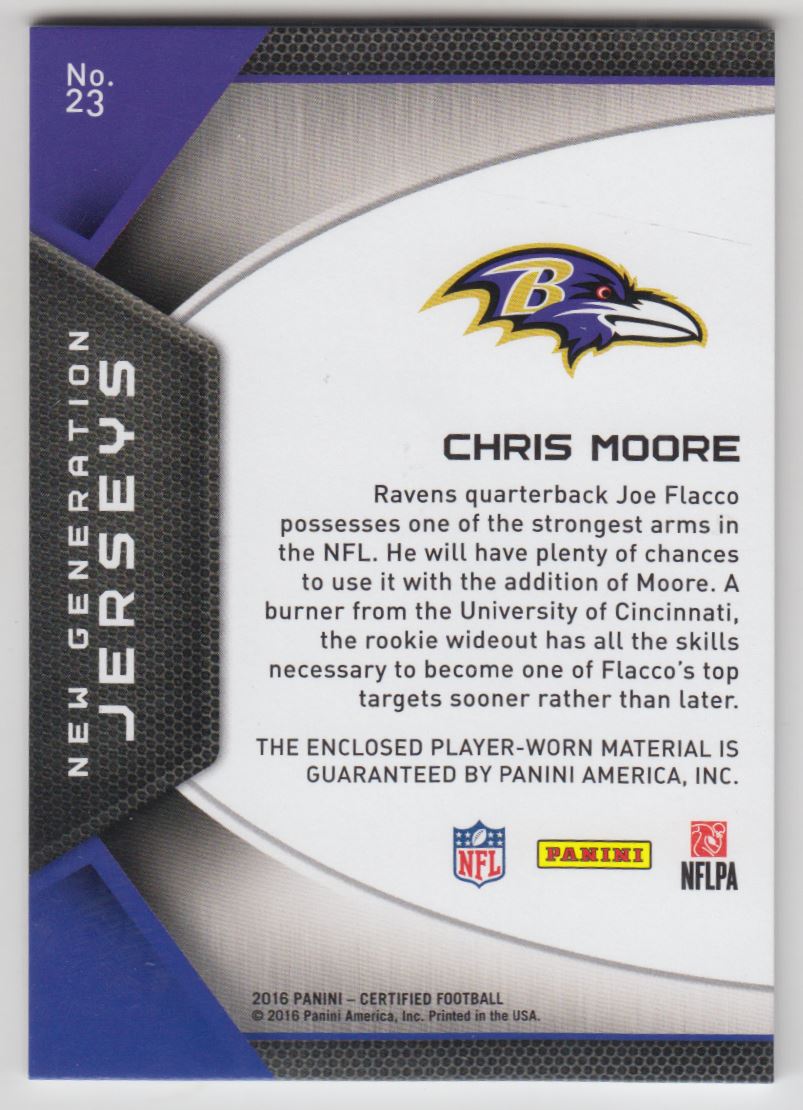 2016 Certified New Generation Jerseys Mirror Red #23 Chris Moore back image