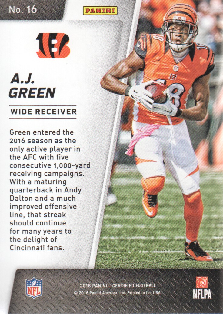 2016 Certified Sunday Certified #16 A.J. Green back image