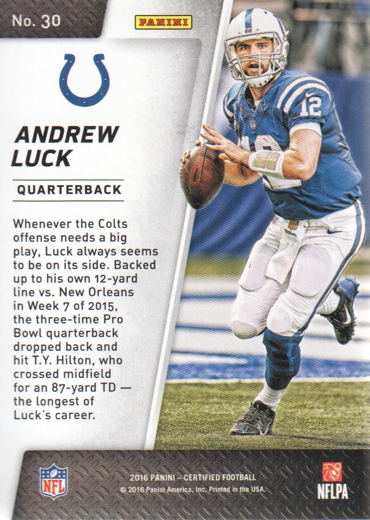 2016 Certified Sunday Certified #30 Andrew Luck back image
