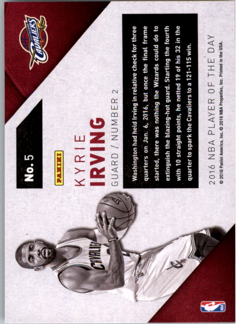 2016 Panini Player of the Day #5 Kyrie Irving back image