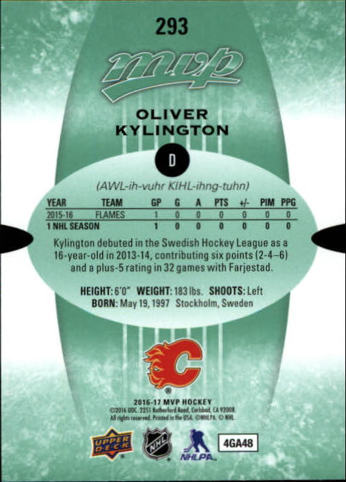 2016-17 Upper Deck MVP Green Script #293 Oliver Kylington