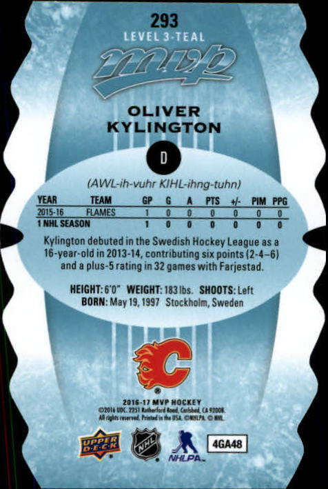 2016-17 Upper Deck MVP Colors and Contours #293 Oliver Kylington T3