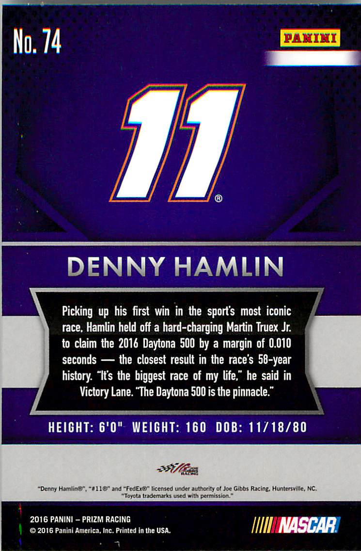 2016 Panini Prizm #74 Denny Hamlin back image