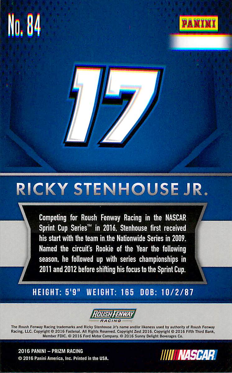 2016 Panini Prizm #84 Ricky Stenhouse Jr. back image