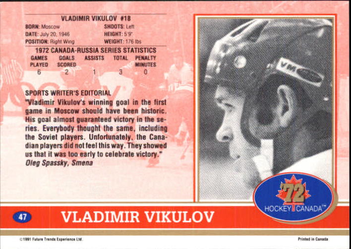 1991-92 Future Trends Canada '72 #47 Vladimir Vikulov back image