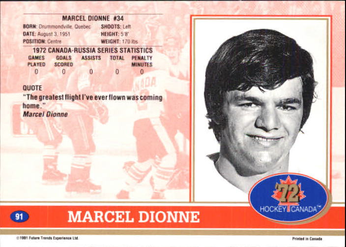 1991-92 Future Trends Canada '72 #91 Marcel Dionne back image