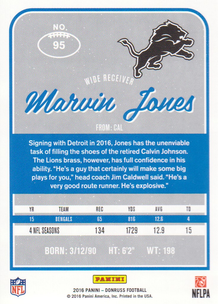 2016 Donruss #95 Marvin Jones back image