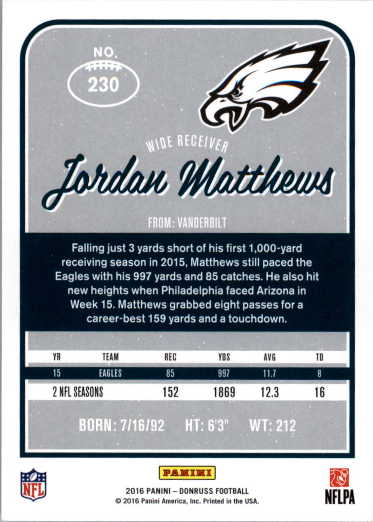 2016 Donruss #230 Jordan Matthews back image