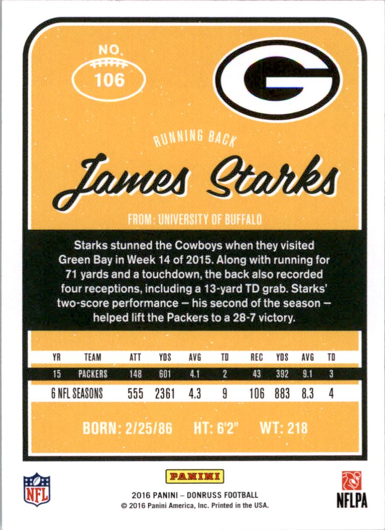 2016 Donruss Press Proofs Gold #106 James Starks back image