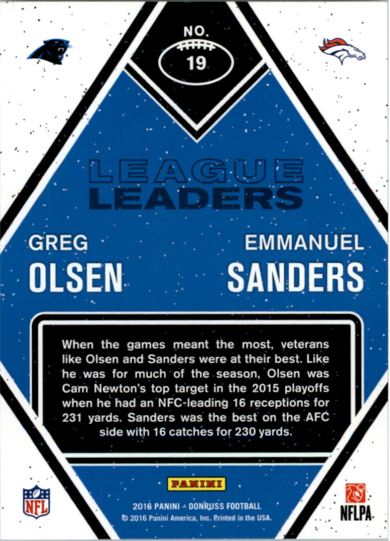 2016 Donruss League Leaders #19 Emmanuel Sanders/Greg Olsen back image
