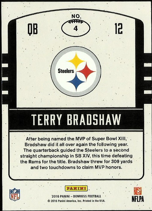 2016 Donruss Legends of the Fall Holo #4 Terry Bradshaw back image