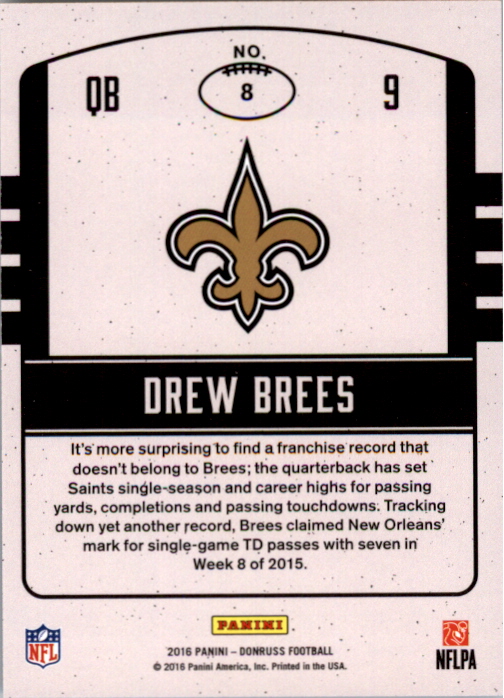 2016 Donruss Legends of the Fall Holo #8 Drew Brees back image