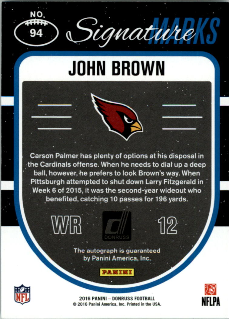 2016 Donruss Signature Marks Blue #94 John Brown/15 back image