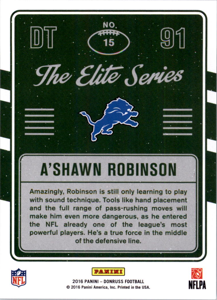 2016 Donruss Elite Series Rookies #15 A'Shawn Robinson back image