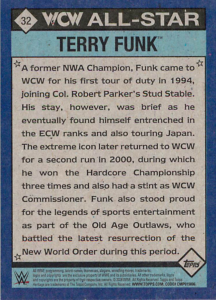 2016 Topps Heritage WWE WCW/nWo All-Stars #32 Terry Funk back image