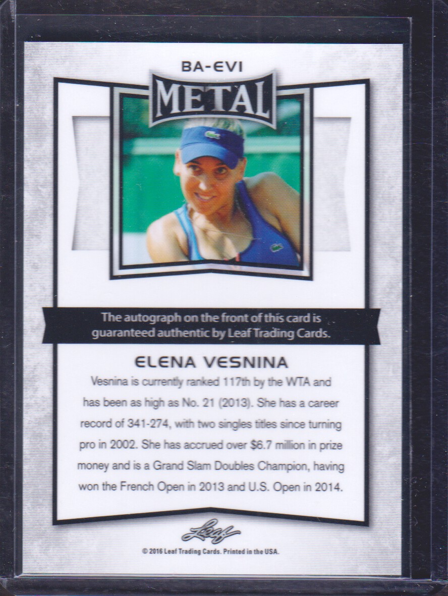 2016 Leaf Metal Tennis #BAEV1 Elena Vesnina back image