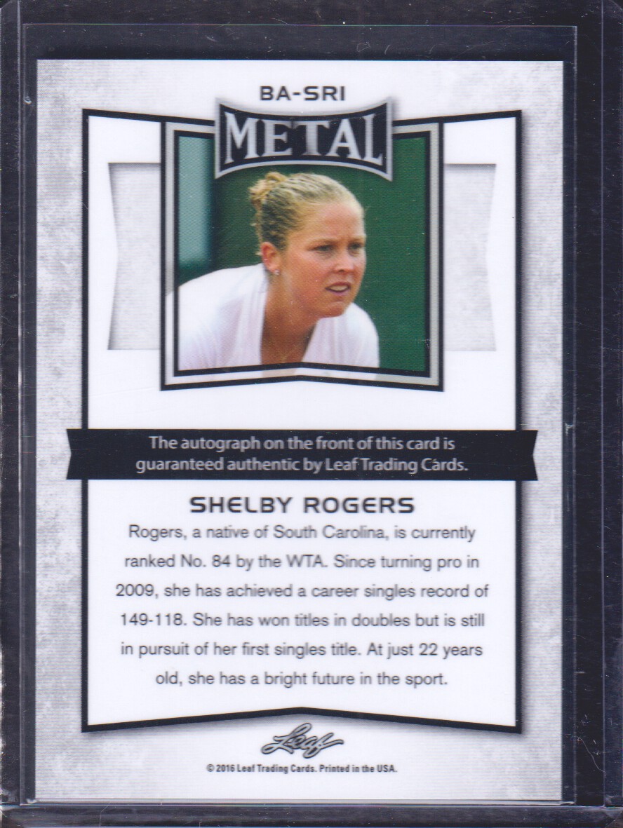 2016 Leaf Metal Tennis #BASR1 Shelby Rogers back image