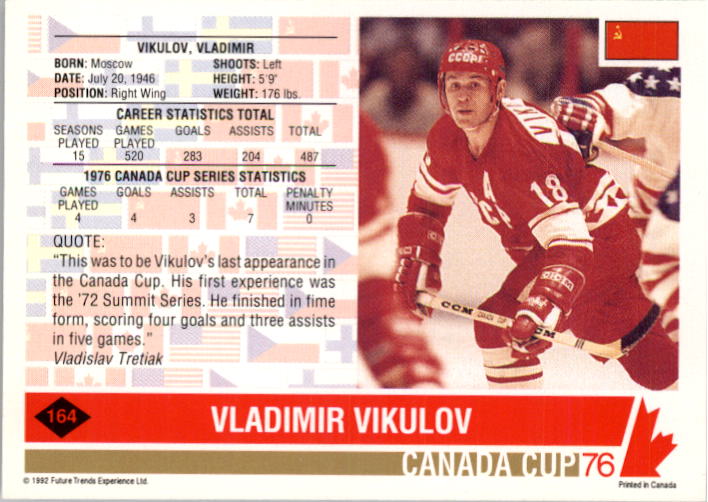 1992 Future Trends '76 Canada Cup #164 Vladimir Vikulov/Canada Cup back image