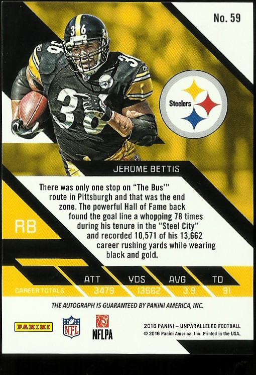 2016 Panini Unparalleled Autographs Red #59 Jerome Bettis/10 back image