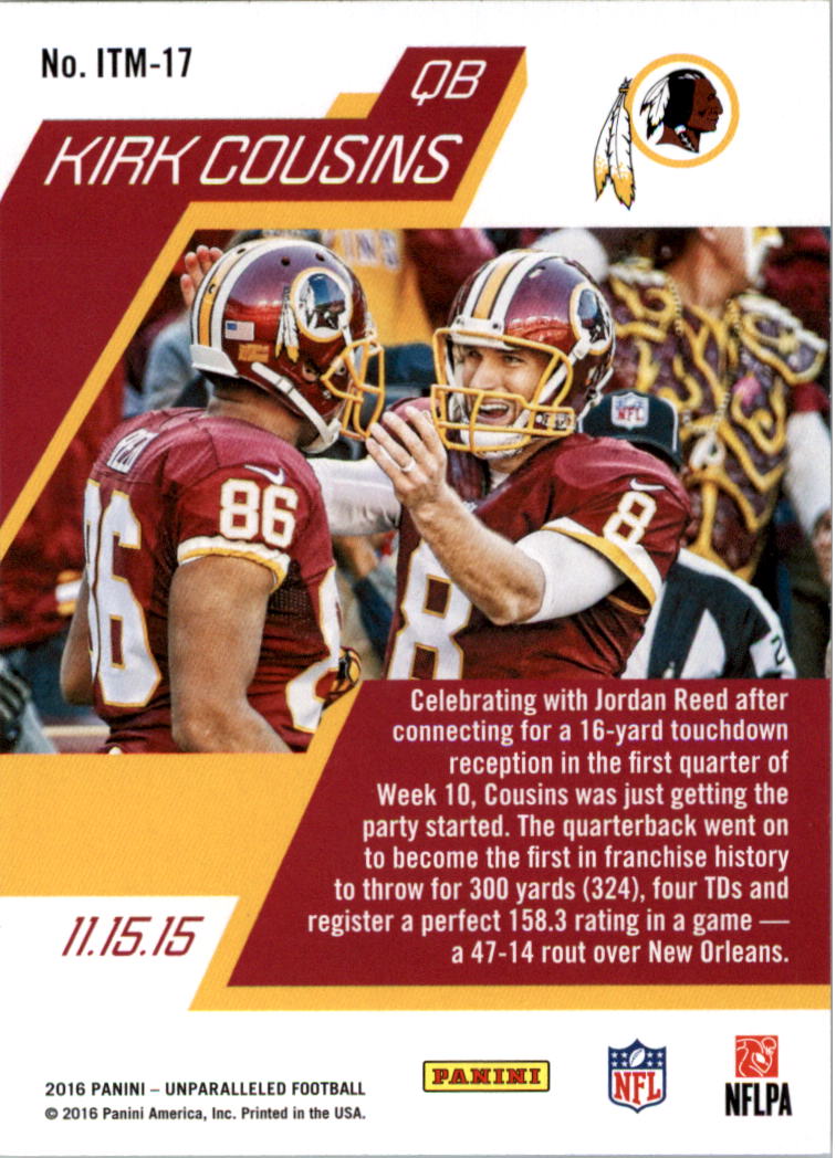 2016 Panini Unparalleled In the Moment #17 Kirk Cousins back image