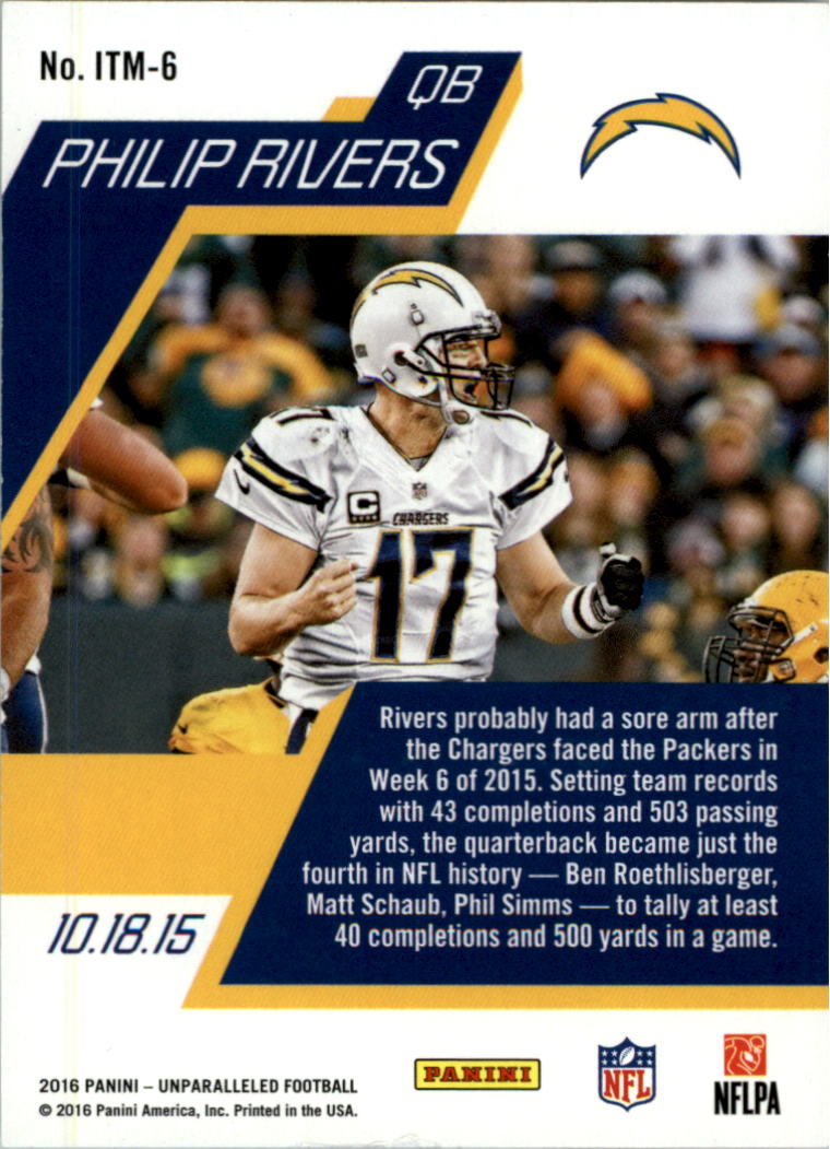 2016 Panini Unparalleled In the Moment Orange #6 Philip Rivers back image