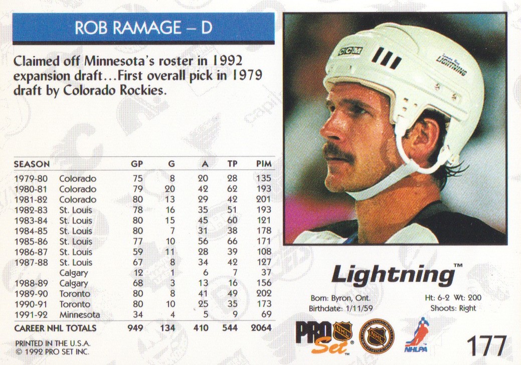 1992-93 Pro Set #177 Rob Ramage back image
