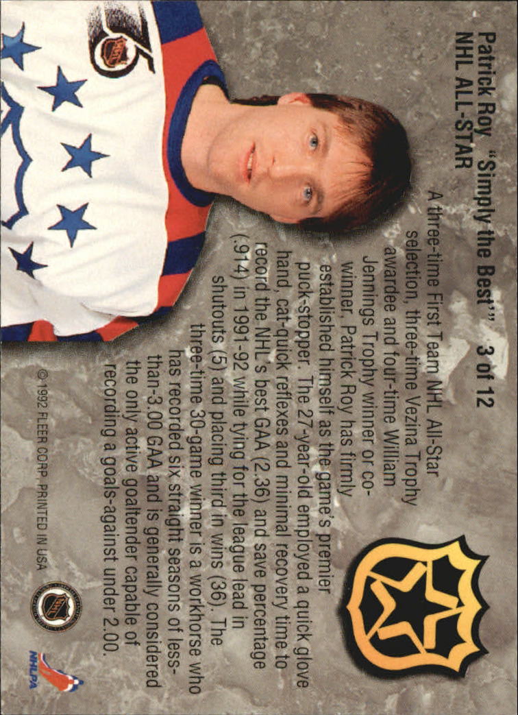 1992-93 Ultra All-Stars #3 Patrick Roy back image