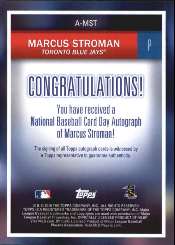 2016 Topps National Baseball Card Day Autographs #AMST Marcus Stroman/160 back image