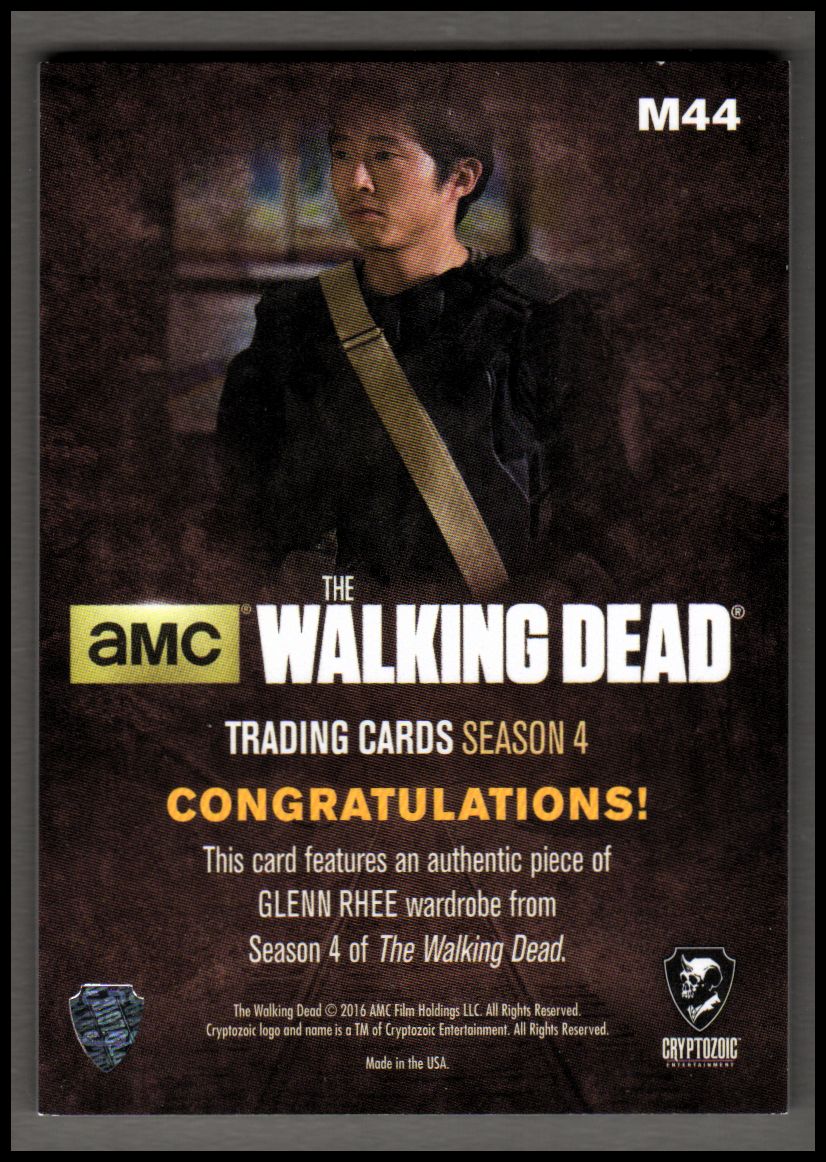 2016 Cryptozoic The Walking Dead Season Four Part 2 Memorabilia #M44 Steven Yeun as Glenn Rhee back image