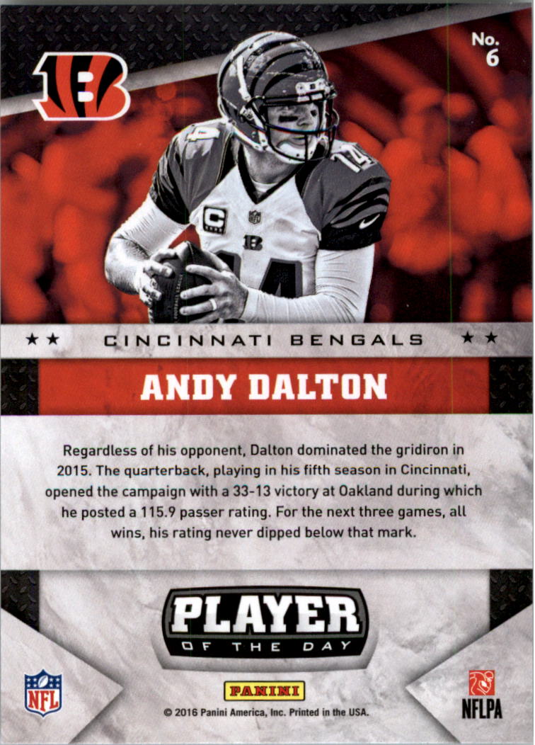 2016 Panini Player of the Day #6 Andy Dalton back image