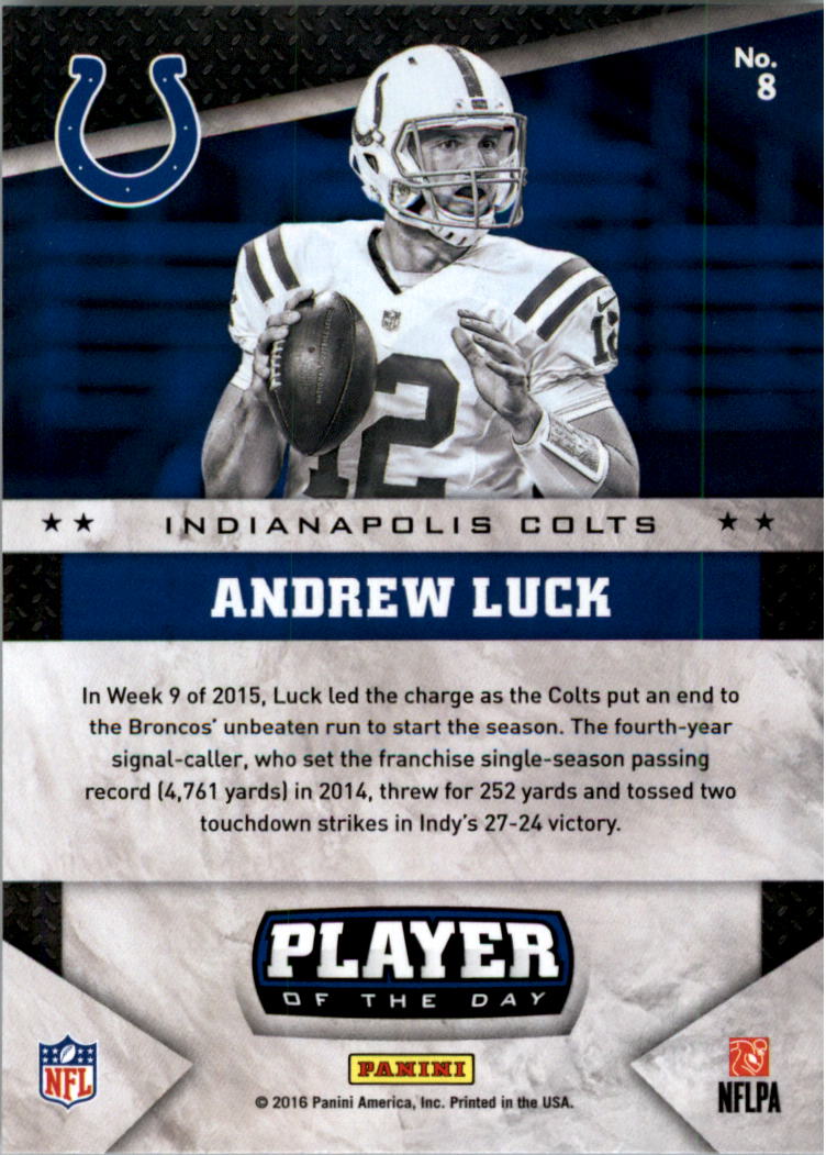 2016 Panini Player of the Day #8 Andrew Luck back image