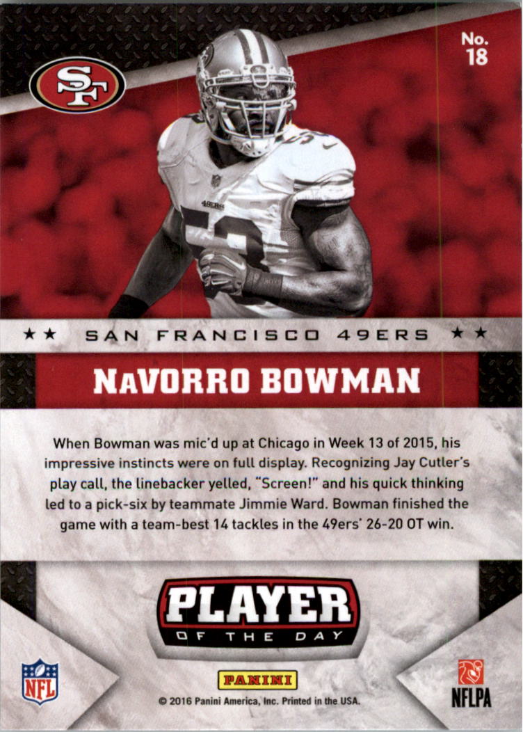 2016 Panini Player of the Day #18 NaVorro Bowman back image