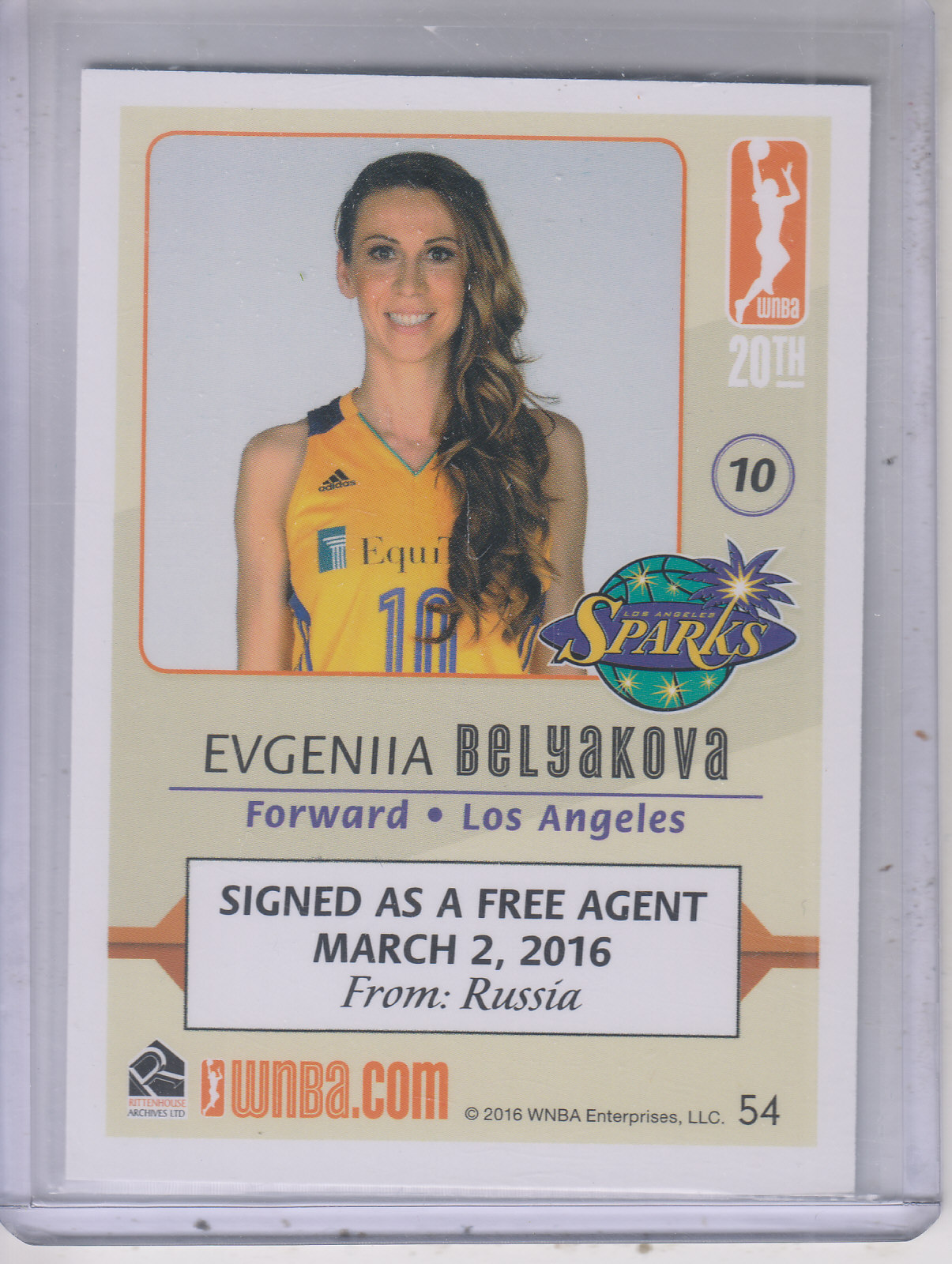 2016 WNBA #54 Evgeniia Belyakova RC back image