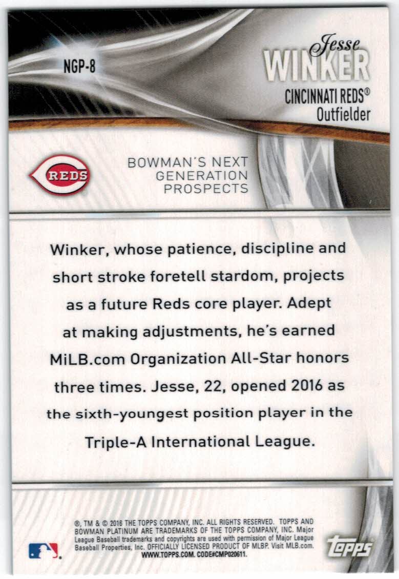 2016 Bowman Platinum Next Generation Prospects #NGP8 Jesse Winker back image