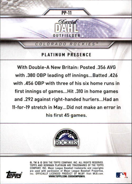 2016 Bowman Platinum Platinum Presence #PP11 David Dahl