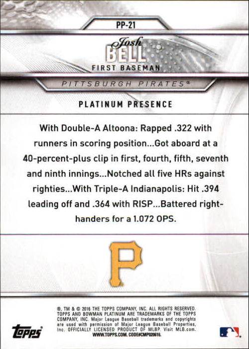 2016 Bowman Platinum Platinum Presence #PP21 Josh Bell